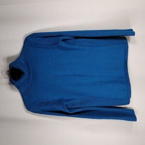 Coldwater Creek Deep Blue Ribbed Preppy Cotton Stretchy Turtleneck Sweater